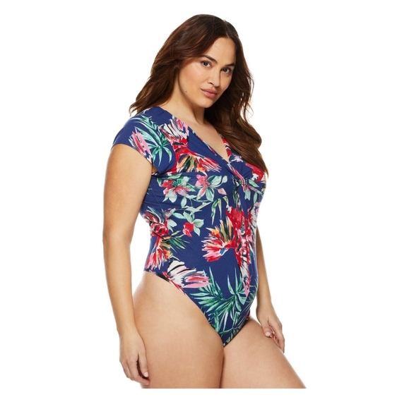 * Sofia Vergara 4X plus size hawiian floral body suit v neck short sleeve - Picture 5 of 7